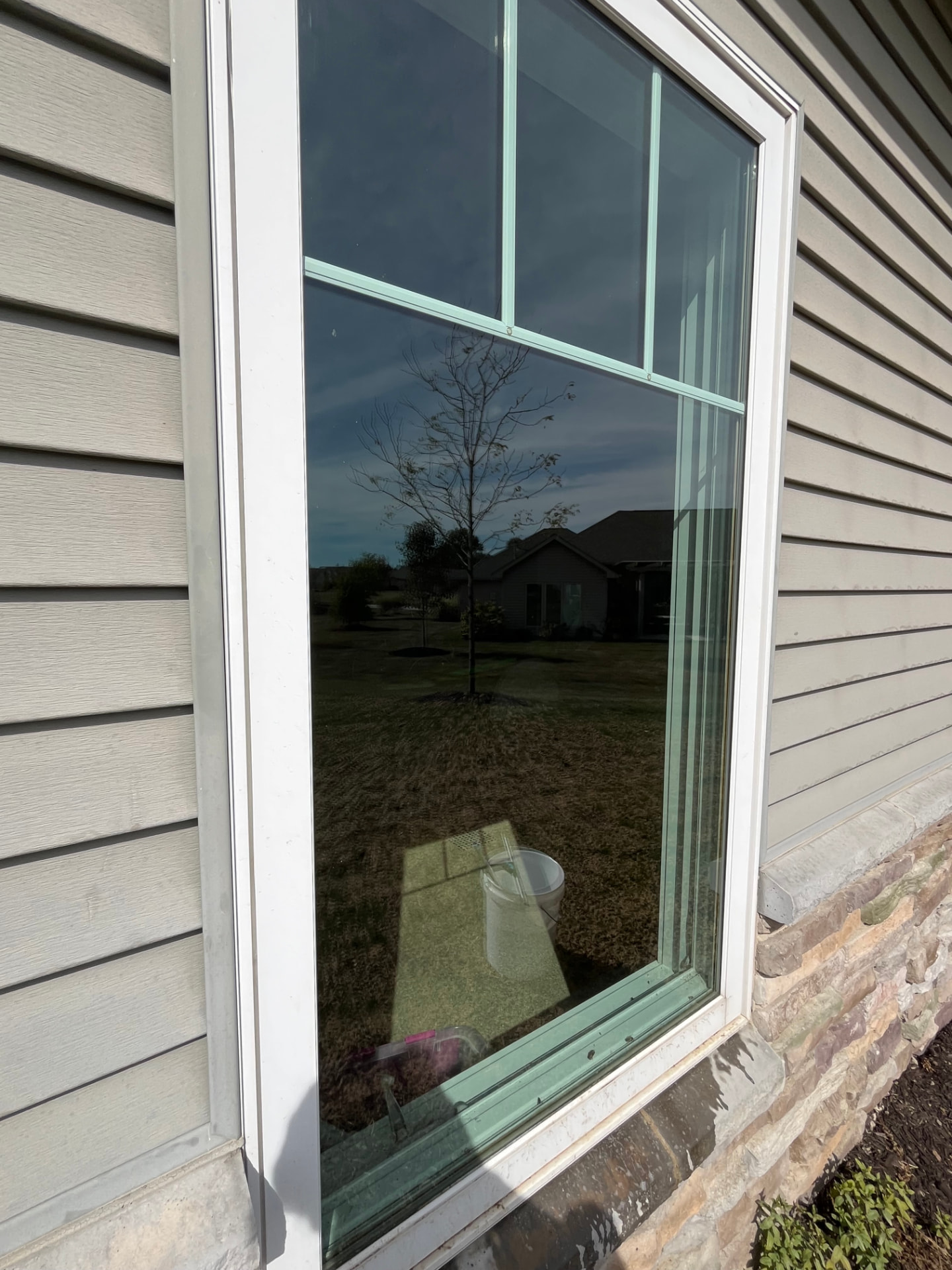 Freshly cleaned residential window with a streak-free finish